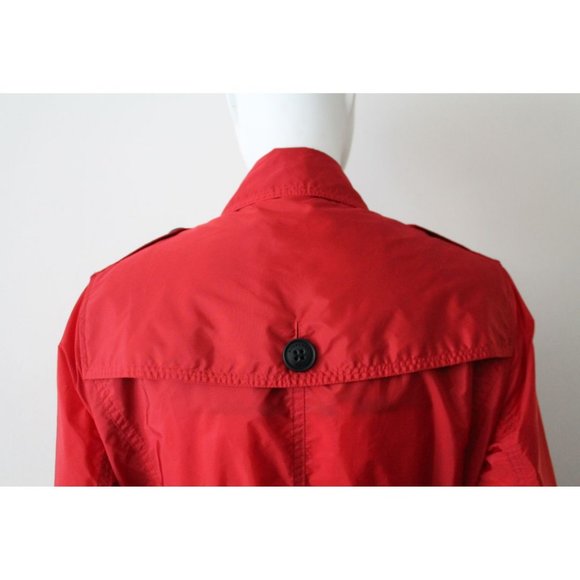Burberry Brit Military Red Nylon Belted Double Breasted Trench Jacket Size 6 - Picture 5 of 14